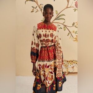 Farm Rio Cream Ainika Tiles Midi Dress